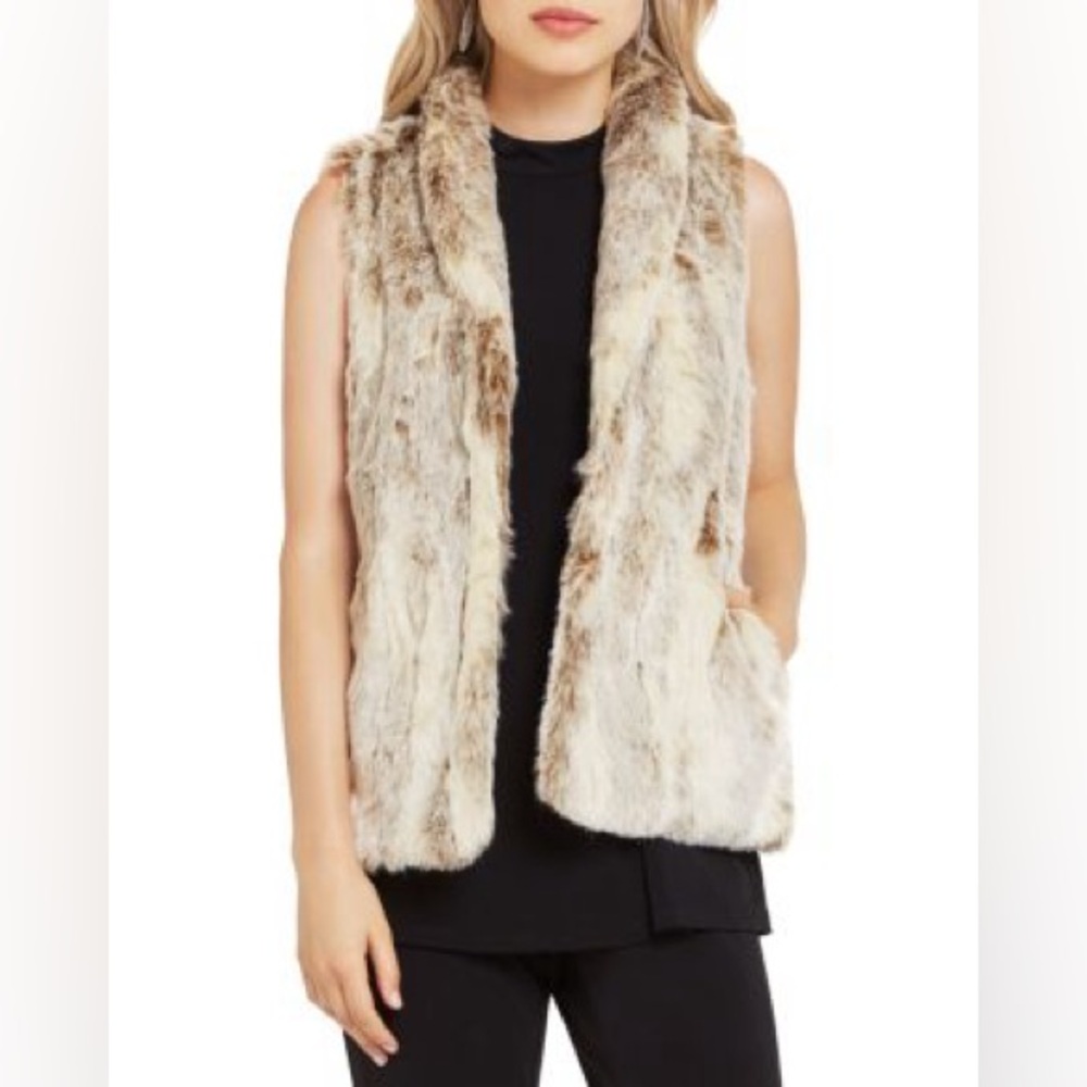 BCBGeneration Faux Fur Vest in Cream and Brown